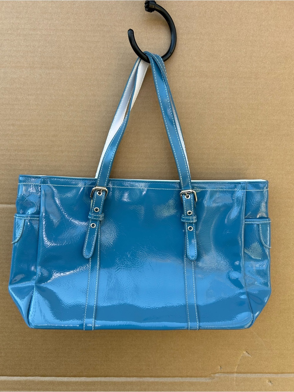 Vintage Matrix Women's Soft Blue Vinyl Tote Handbag Plastic Purse Casual Retro